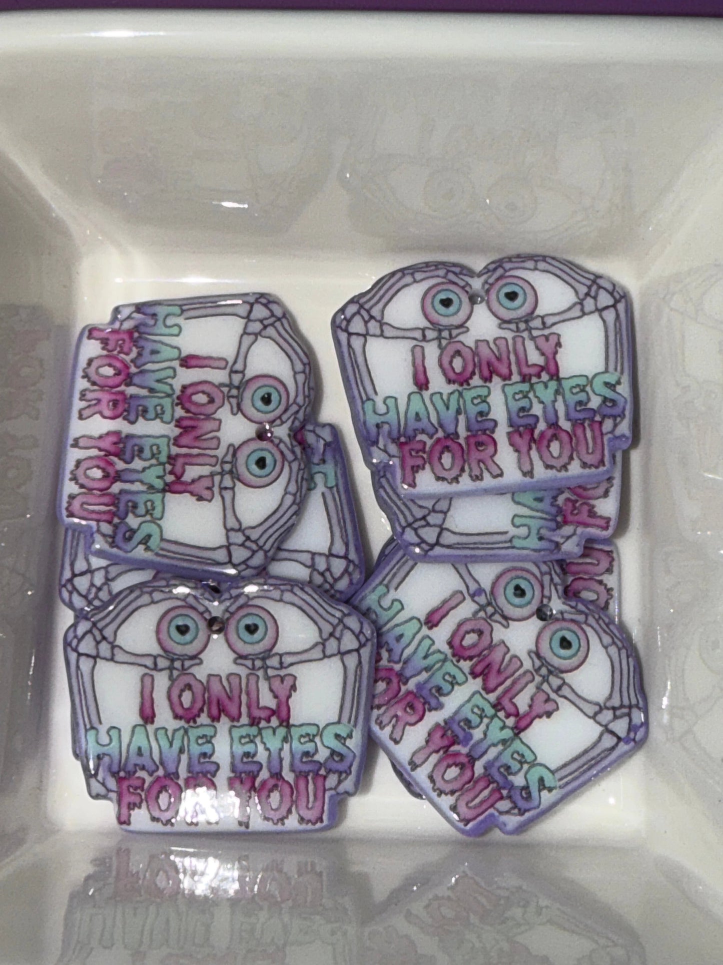 32*34mm "I Only have Eyes for You" Skull, Double Sided, Glue on, Resin Gem (Sold In Pair) Resin Gems