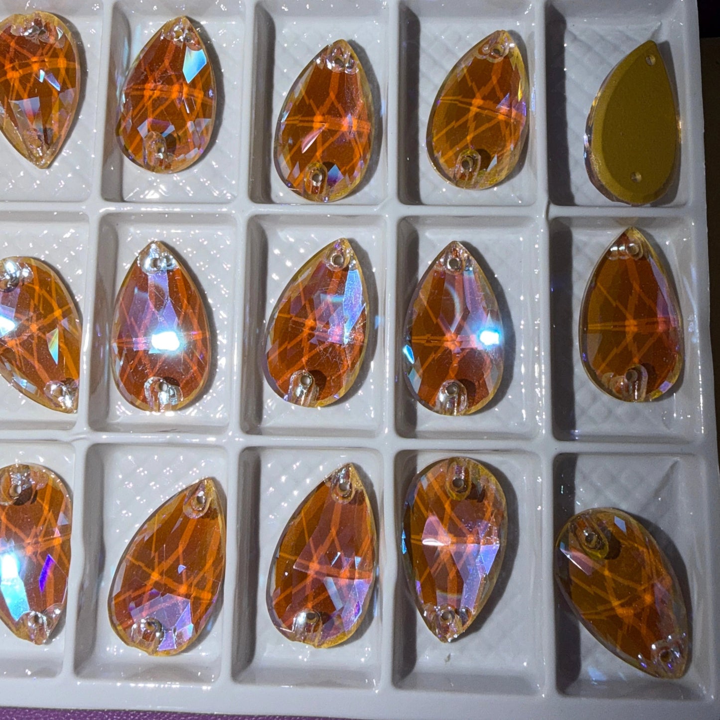 11*18mm Champagne Jelly Mocha Topaz Pastel Teardrop, Sew on, Glass Gems (Sold in Pair) Glass Gems