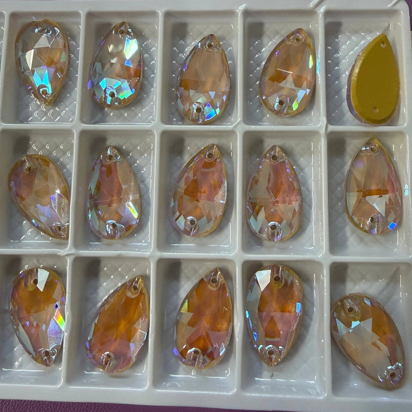 11*18mm Champagne Jelly Mocha Topaz Pastel Teardrop, Sew on, Glass Gems (Sold in Pair) Glass Gems