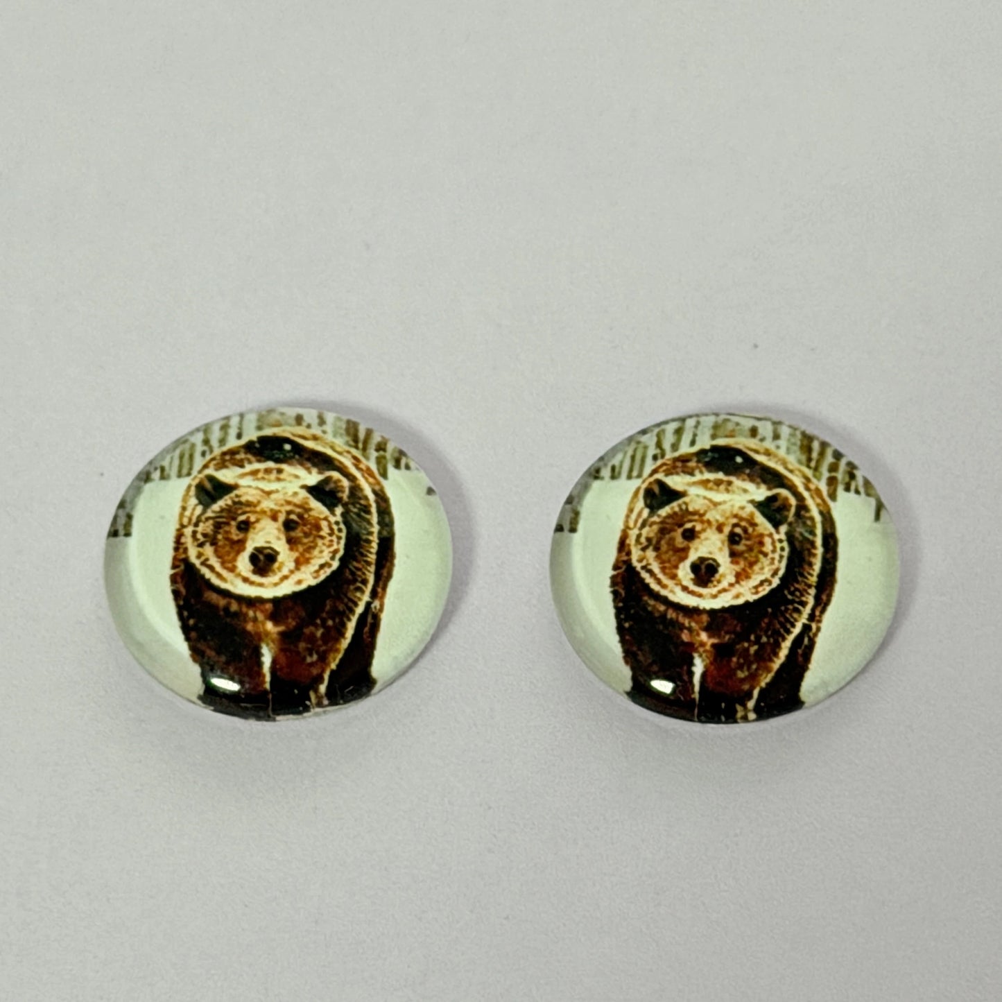 16mm Bear in walking Snow Acrylic Printed Circle, Glue on, Resin Gem (Sold in Pair) Resin Gems