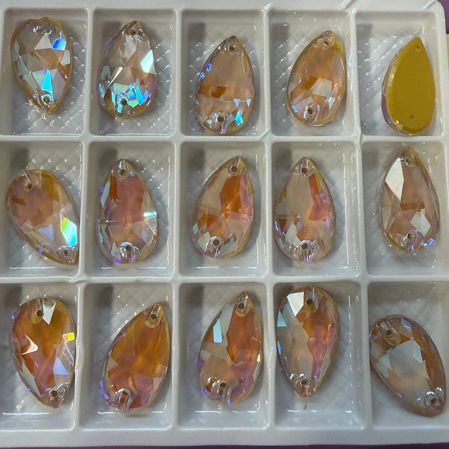 11*18mm Champagne Jelly Mocha Topaz Pastel Teardrop, Sew on, Glass Gems (Sold in Pair) Glass Gems