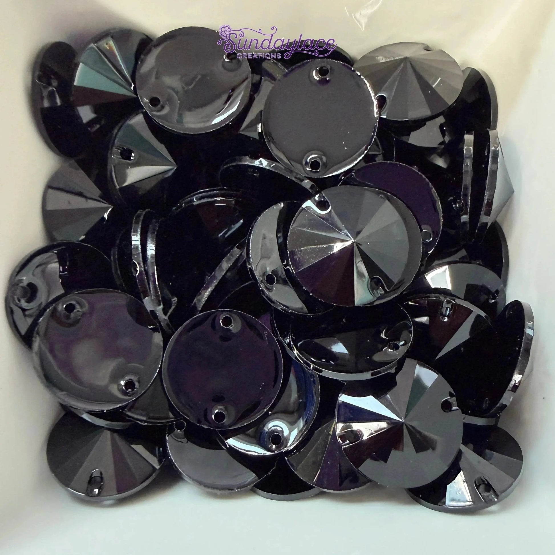 14mm Black Poppy Pointed Top Rivoli, Sew on, Resin Gems (Sold in Pair) Sundaylace Creations & Bling