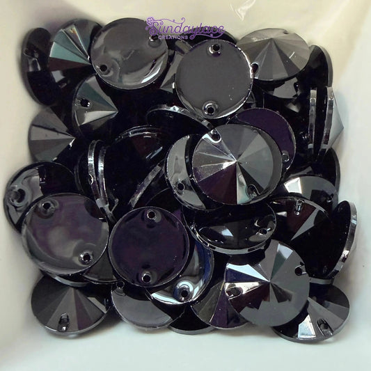 14mm Black Poppy Pointed Top Rivoli, Sew on, Resin Gems (Sold in Pair) Sundaylace Creations & Bling