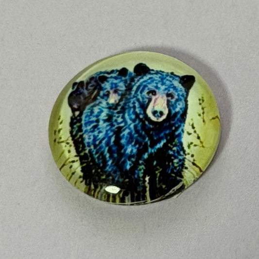 16mm Blue Black Mama Bear with cub Acrylic Printed Circle, Glue on, Resin Gem (Sold in Pair) Resin Gems