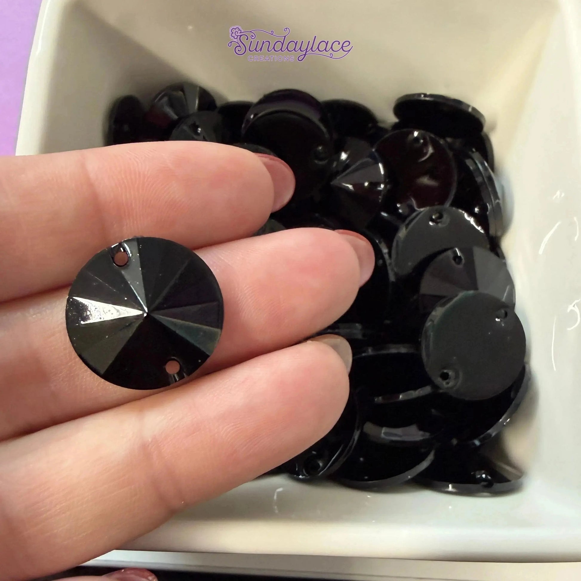14mm Black Poppy Pointed Top Rivoli, Sew on, Resin Gems (Sold in Pair) Sundaylace Creations & Bling