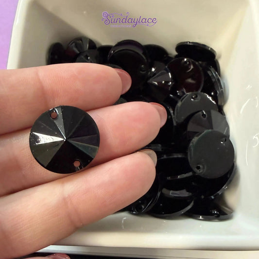 14mm Black Poppy Pointed Top Rivoli, Sew on, Resin Gems (Sold in Pair) Sundaylace Creations & Bling