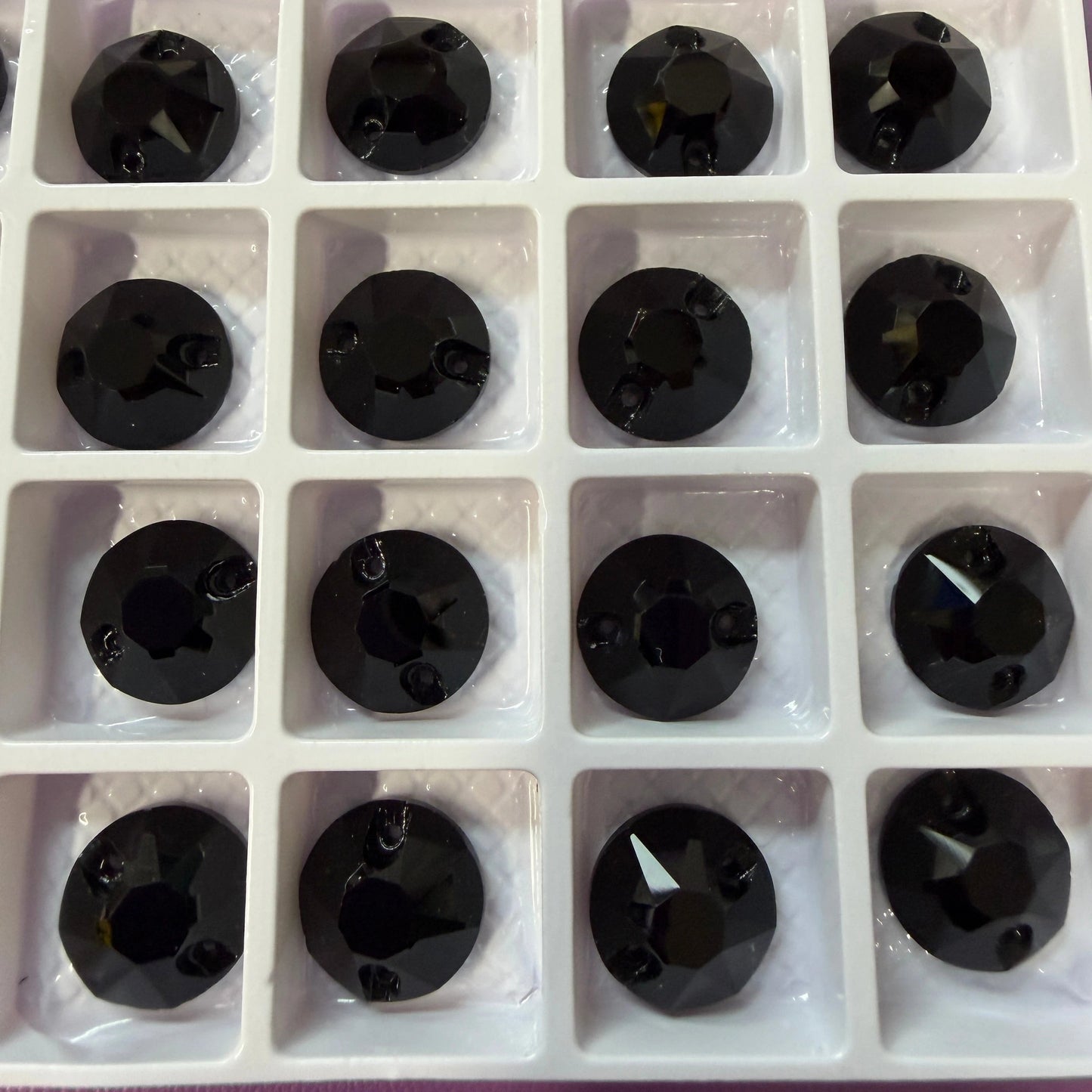 12mm Black Flat Top Burst  Rivoli, Sew on, Fancy Glass Gems (Sold in Pair) Fancy Glass Gems