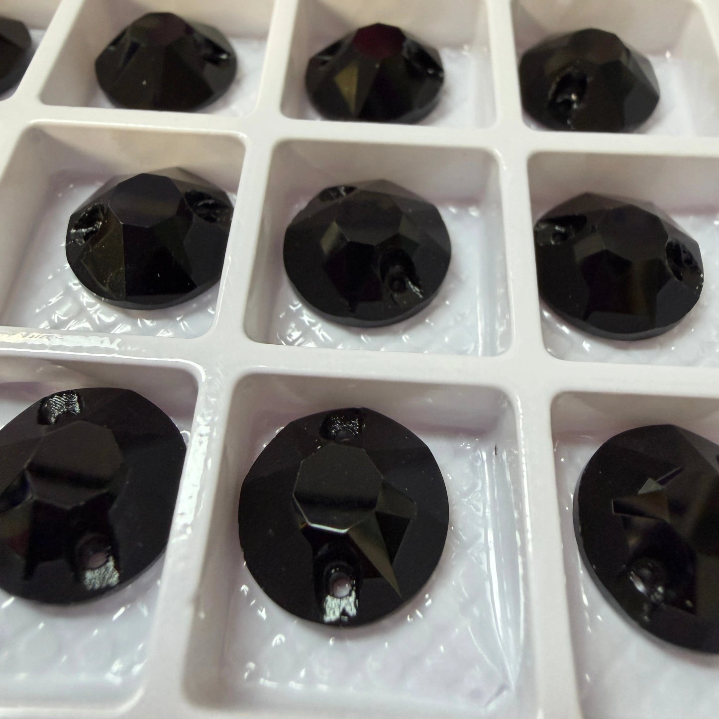 12mm Black Flat Top Burst  Rivoli, Sew on, Fancy Glass Gems (Sold in Pair) Fancy Glass Gems