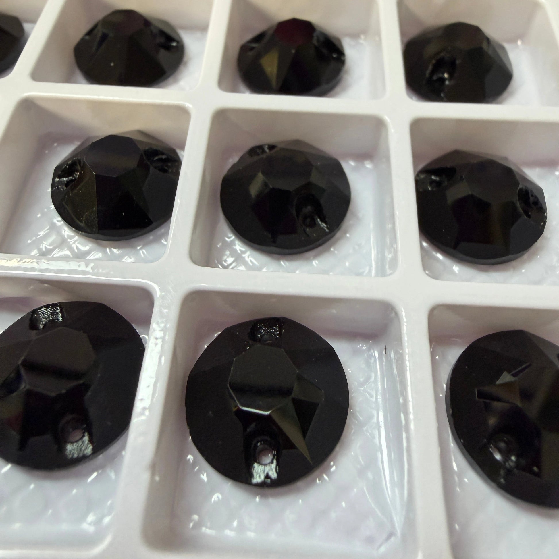 12mm Black Flat Top Burst  Rivoli, Sew on, Fancy Glass Gems (Sold in Pair) Fancy Glass Gems