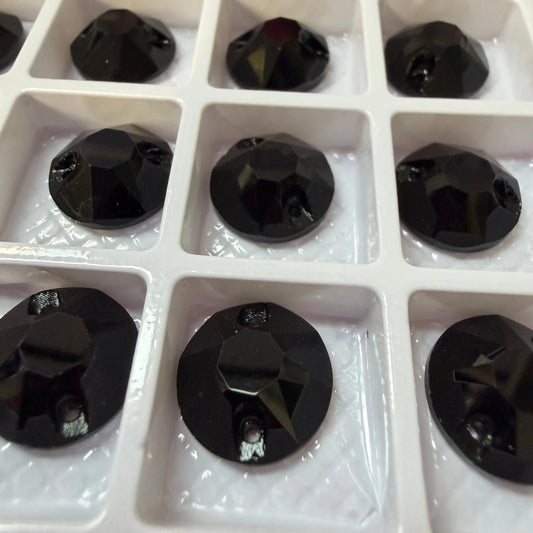 12mm Black Flat Top Burst  Rivoli, Sew on, Fancy Glass Gems (Sold in Pair) Fancy Glass Gems