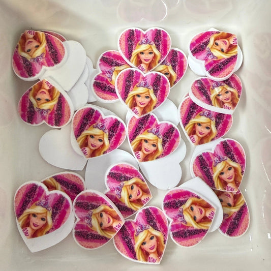 14mm Pink Barbie Heart , Glue on, Resin Gem (Sold in Pair) Resin Gems