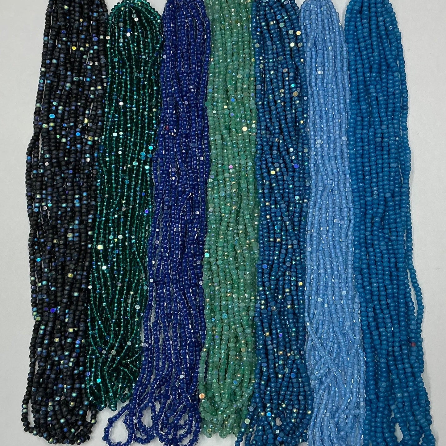 “Oceans” Blue/Green 7 x 11/0 Charlotte Seedbeads Hank Bundle, Promotions India Sheen Charlotte Cut Seedbeads