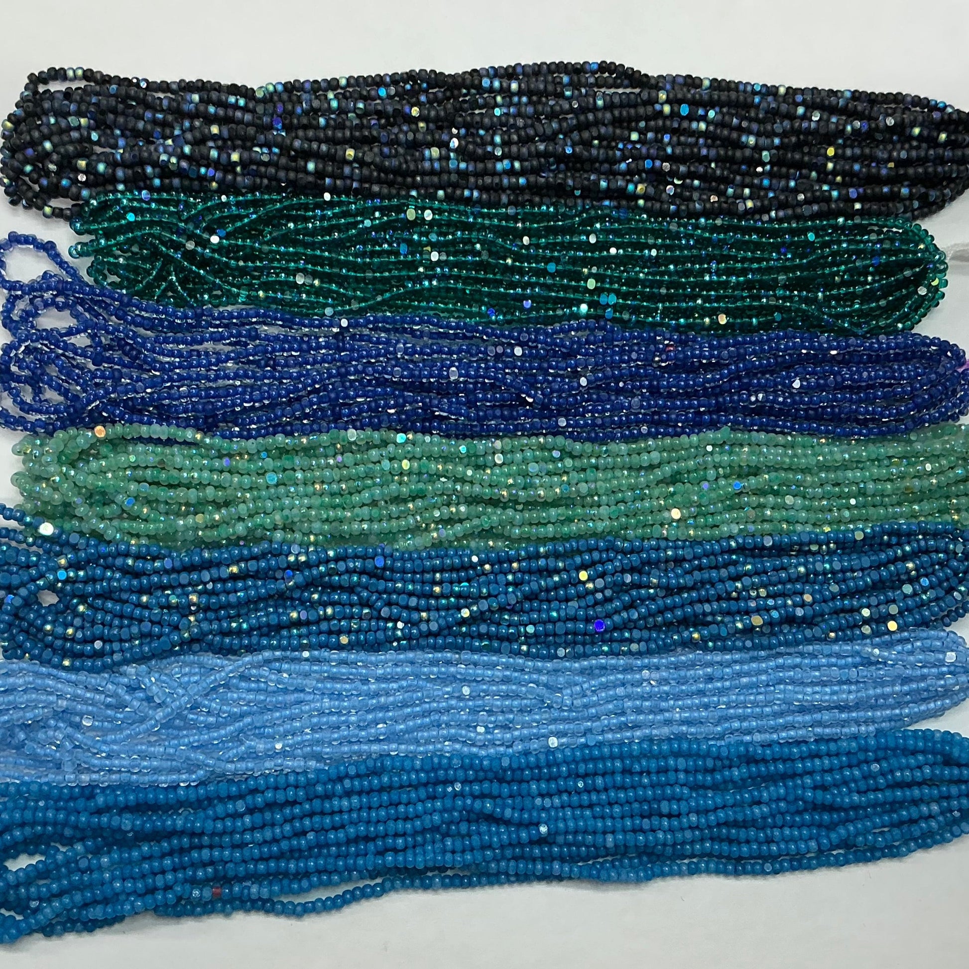 “Oceans” Blue/Green 7 x 11/0 Charlotte Seedbeads Hank Bundle, Promotions India Sheen Charlotte Cut Seedbeads