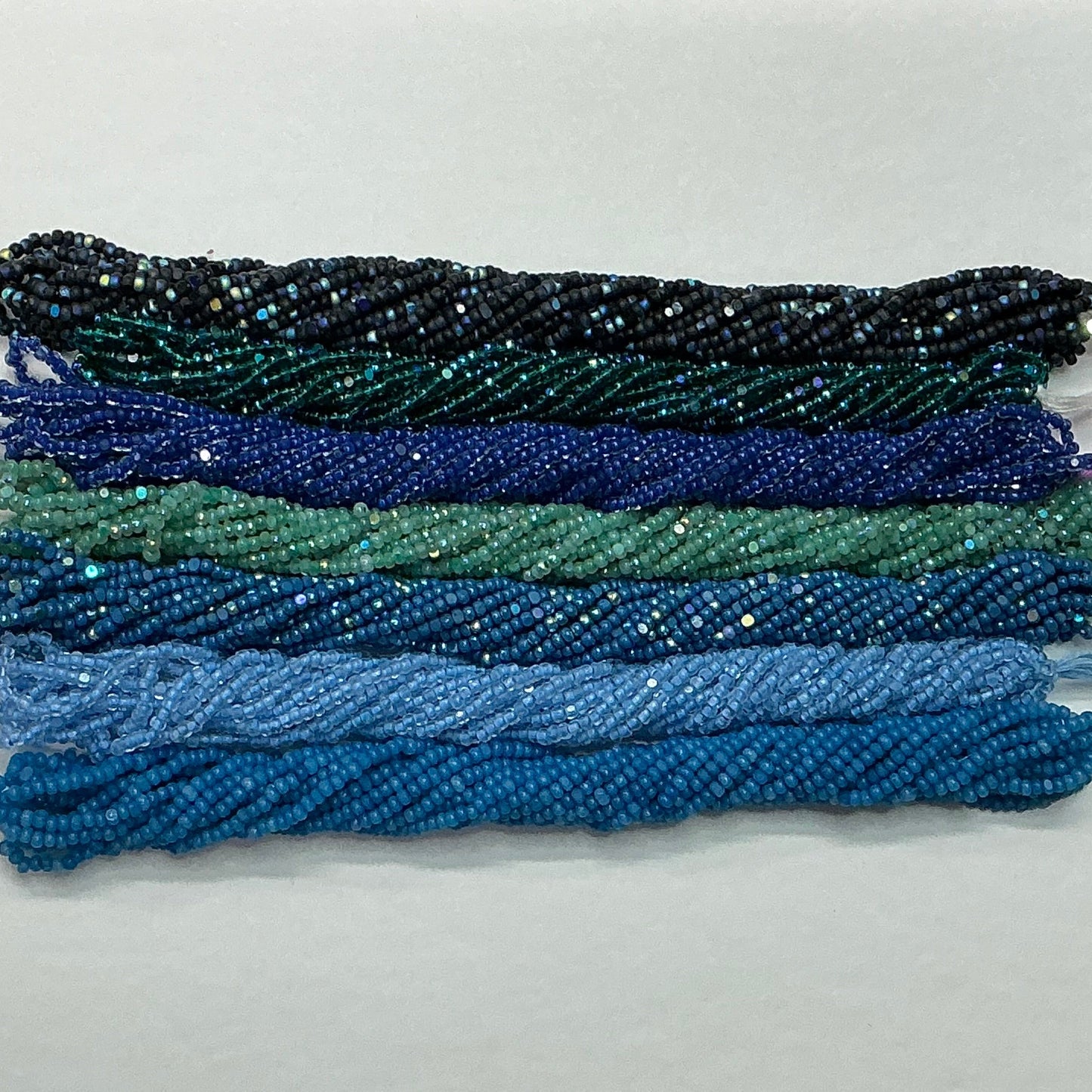 “Oceans” Blue/Green 7 x 11/0 Charlotte Seedbeads Hank Bundle, Promotions India Sheen Charlotte Cut Seedbeads