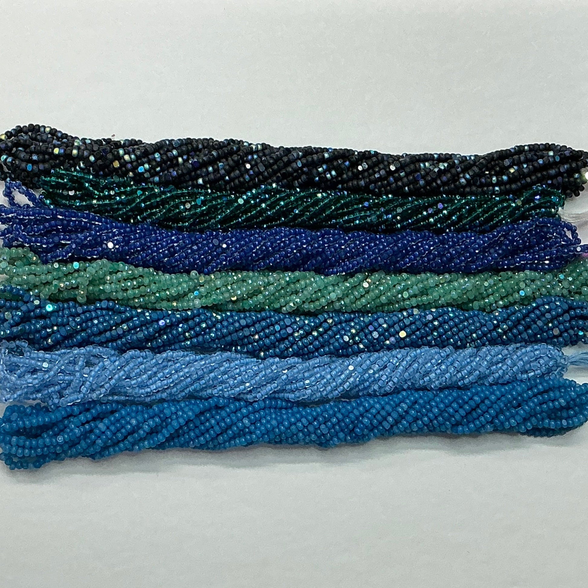 “Oceans” Blue/Green 7 x 11/0 Charlotte Seedbeads Hank Bundle, Promotions India Sheen Charlotte Cut Seedbeads