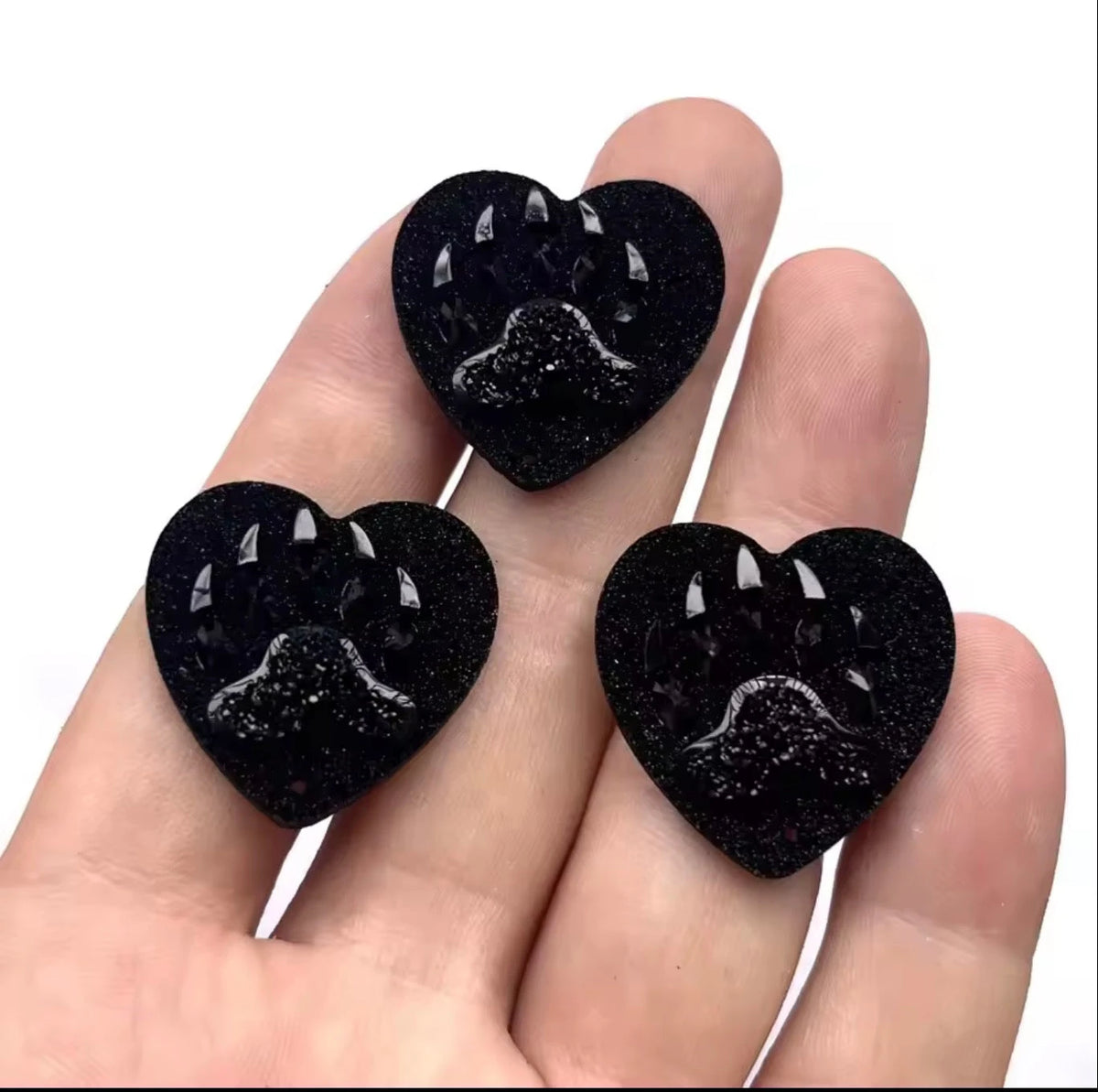 25mm Black Bear Claw with bear outline * Heart, Sew on, Resin Gem (Sold in Pair) Resin Gems