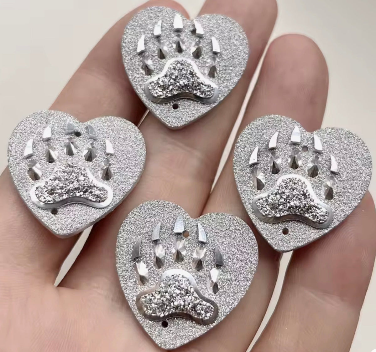 25mm Silver Heart Bear Paw Design HEART Shaped Sew on Resin Gem (Sold in Pair) Resin Gems
