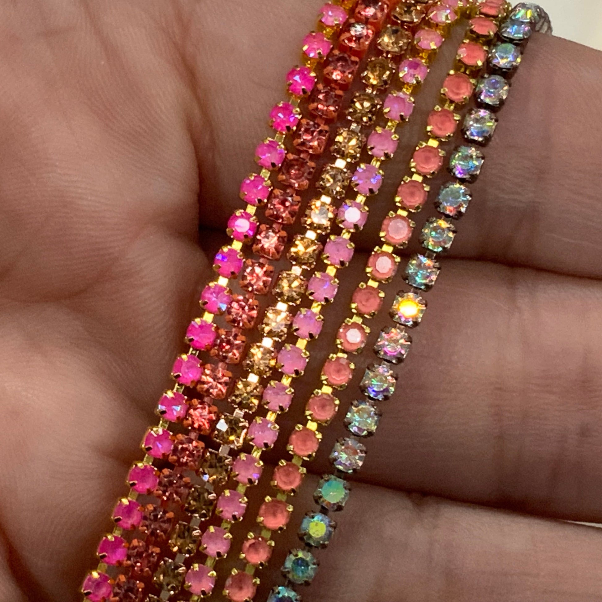 “Princess Peach” Rhinestone Chain Set (6 colours 1 yard each) Metal Rhinestone Chain