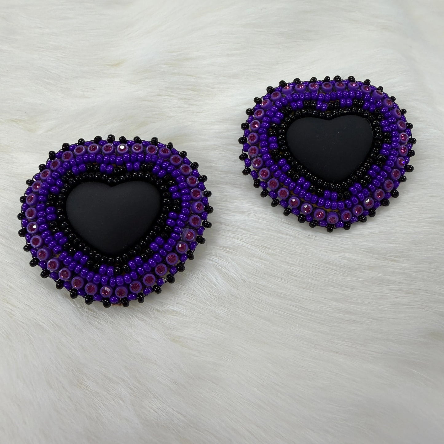 Black and Purple Finger Nail Post Earrings, Beaded Earring, Beadwork Beadwork
