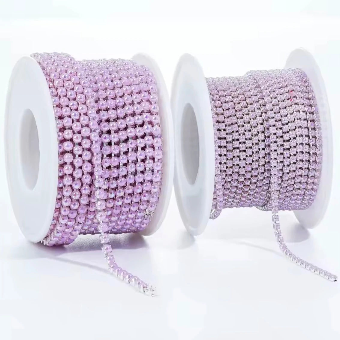 Ss6 Light Purple AB Pearl Stone in Silver Metal Chain, Rhinestone Metal Chain Metal Rhinestone Chain