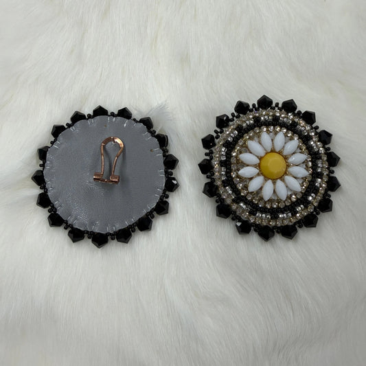 Sunflower Black Post Earrings, Beaded Earring, Beadwork Beadwork