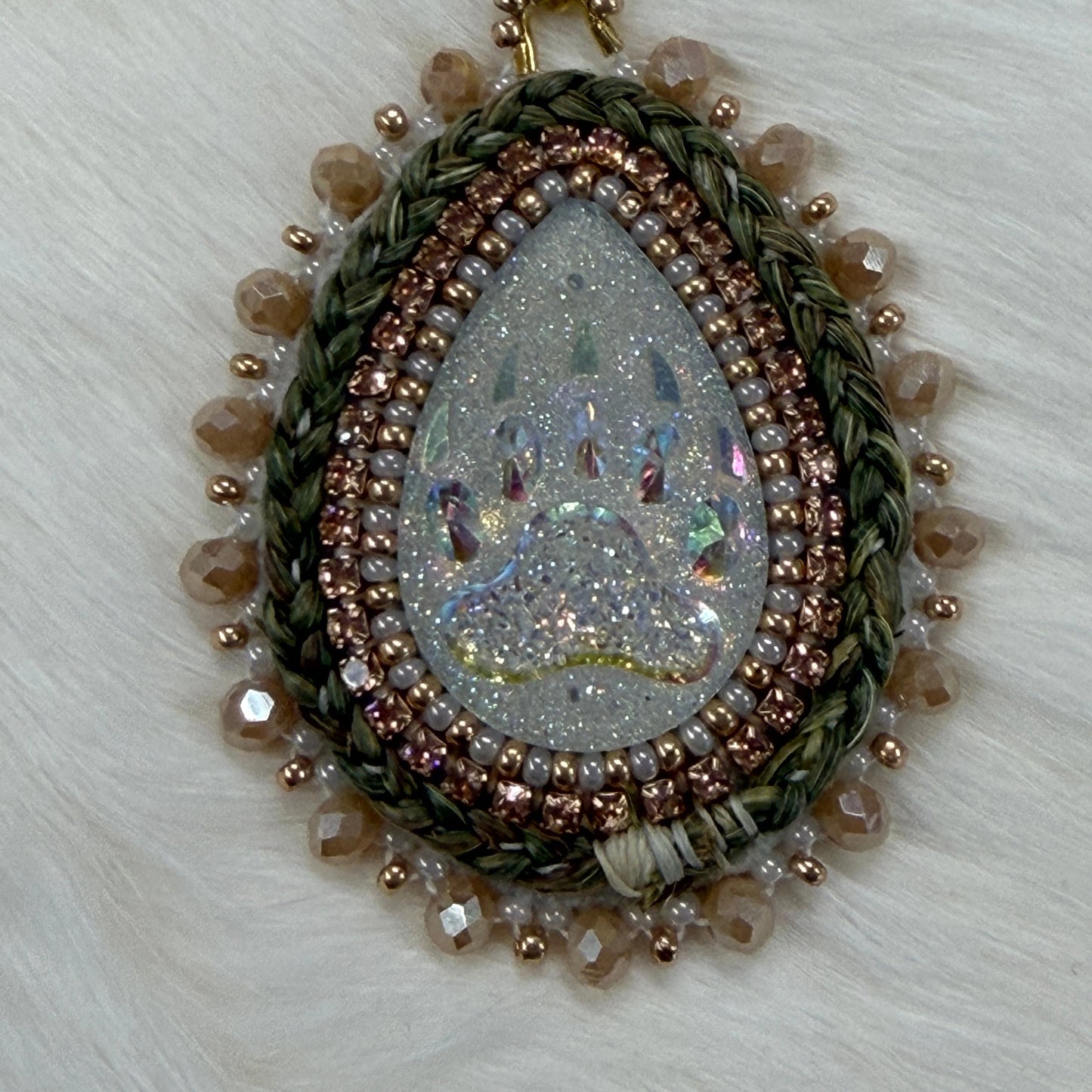 Sweetgrass Bear AB Teardrop Hook Earrings, Beaded Earring, Beadwork Beadwork