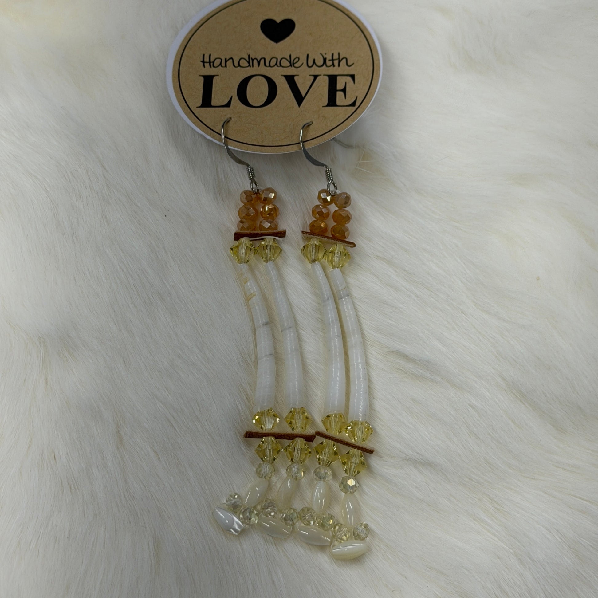 Citron and Beige Shell Post Earrings, Beaded Earring, Beadwork Beadwork