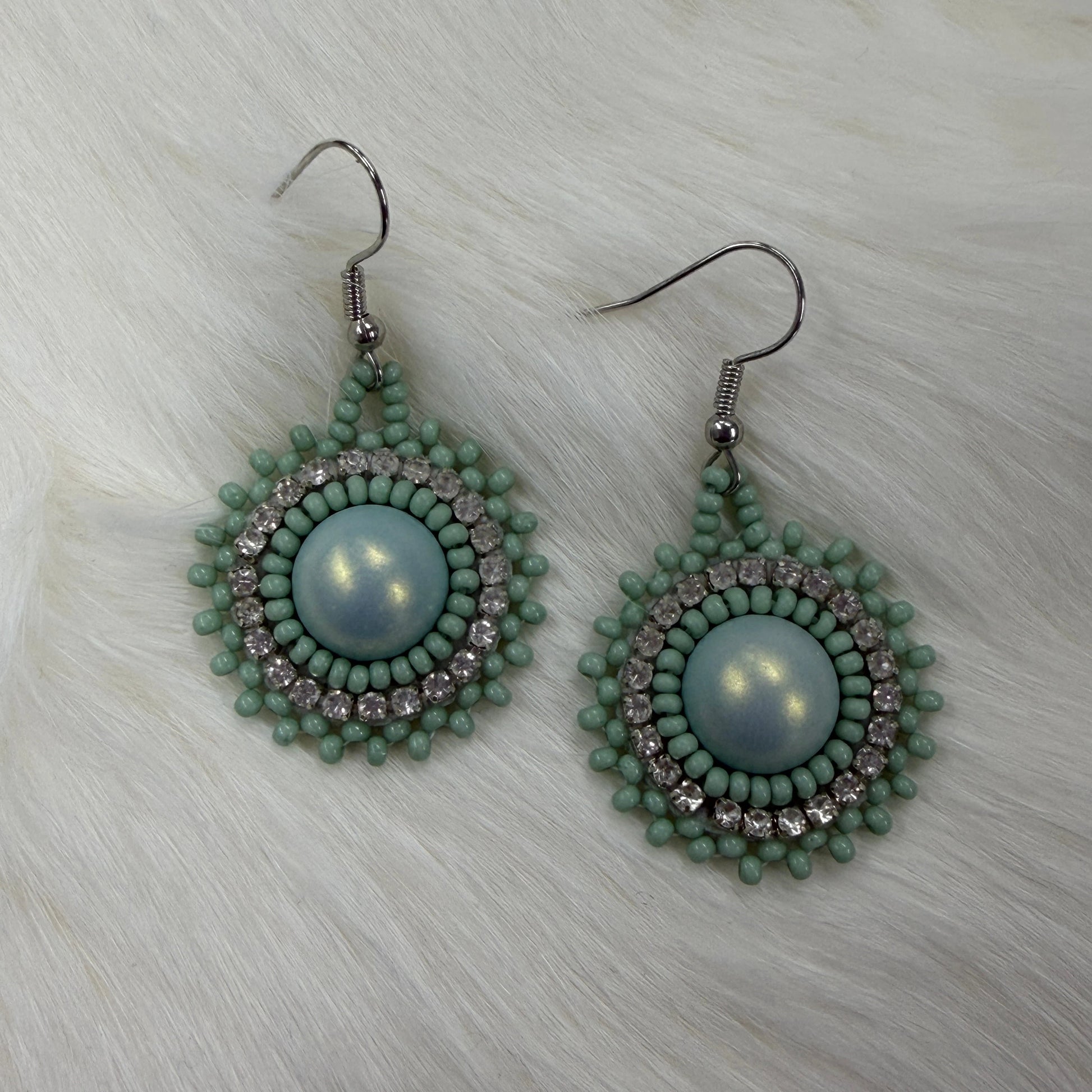 Mini Sage Green on Hook Earrings, Beaded Earring, Beadwork Beadwork