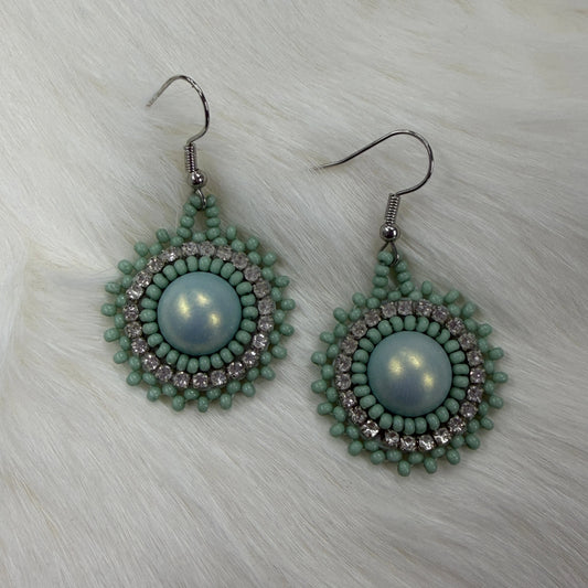 Mini Sage Green on Hook Earrings, Beaded Earring, Beadwork Beadwork