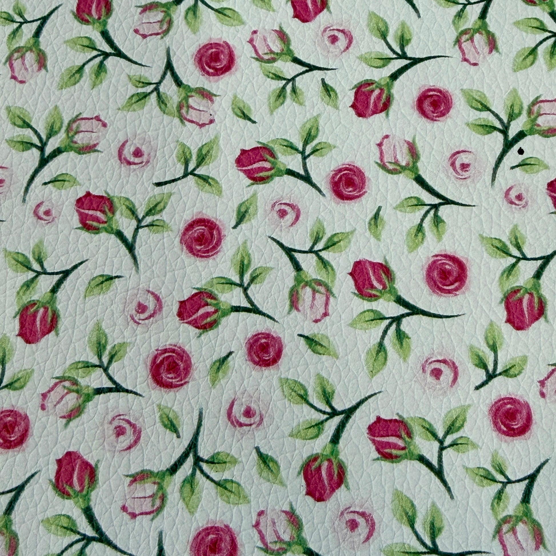 20*30cm Pink Rose Buds & Sage Leaves on White Smooth Leatherette Sheet Leatherette