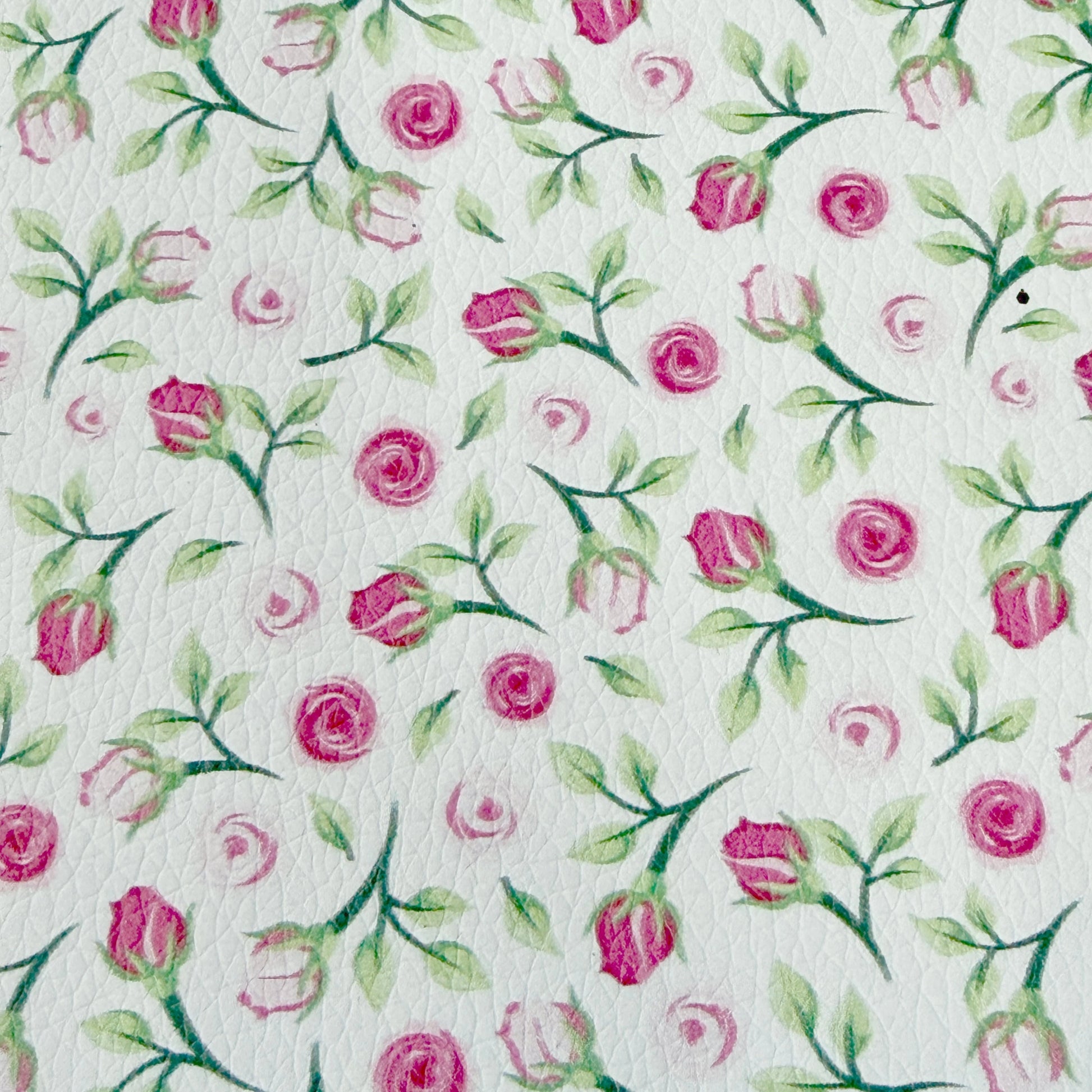 20*30cm Pink Rose Buds & Sage Leaves on White Smooth Leatherette Sheet Leatherette