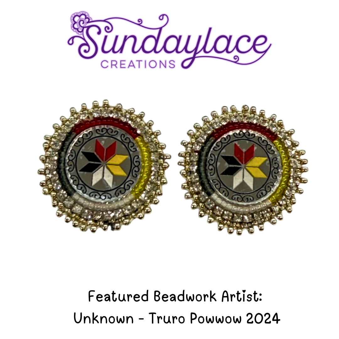 Mi'kmaq 8 Pointed Star Mirror on Leverback, Beaded Earring, Beadwork Beadwork