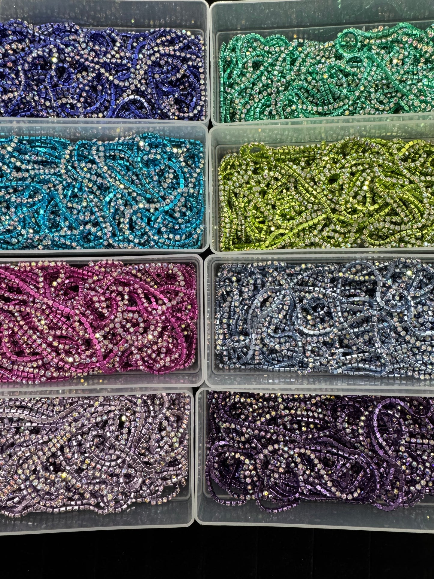 “Sparkle in The Sky” 8 x 1 yard Ss6 AB Mixed Coloured Rhinestone Metal Set, Promotions Sundaylace Creations & Bling