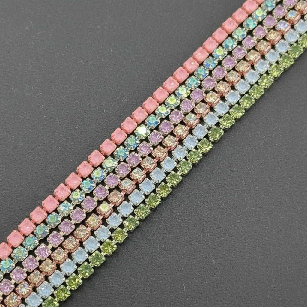 “Mother’s Day Dream” (6 x 1 yard) Pastel Rhinestone Chain Bundle, Promotions Metal Rhinestone Chain