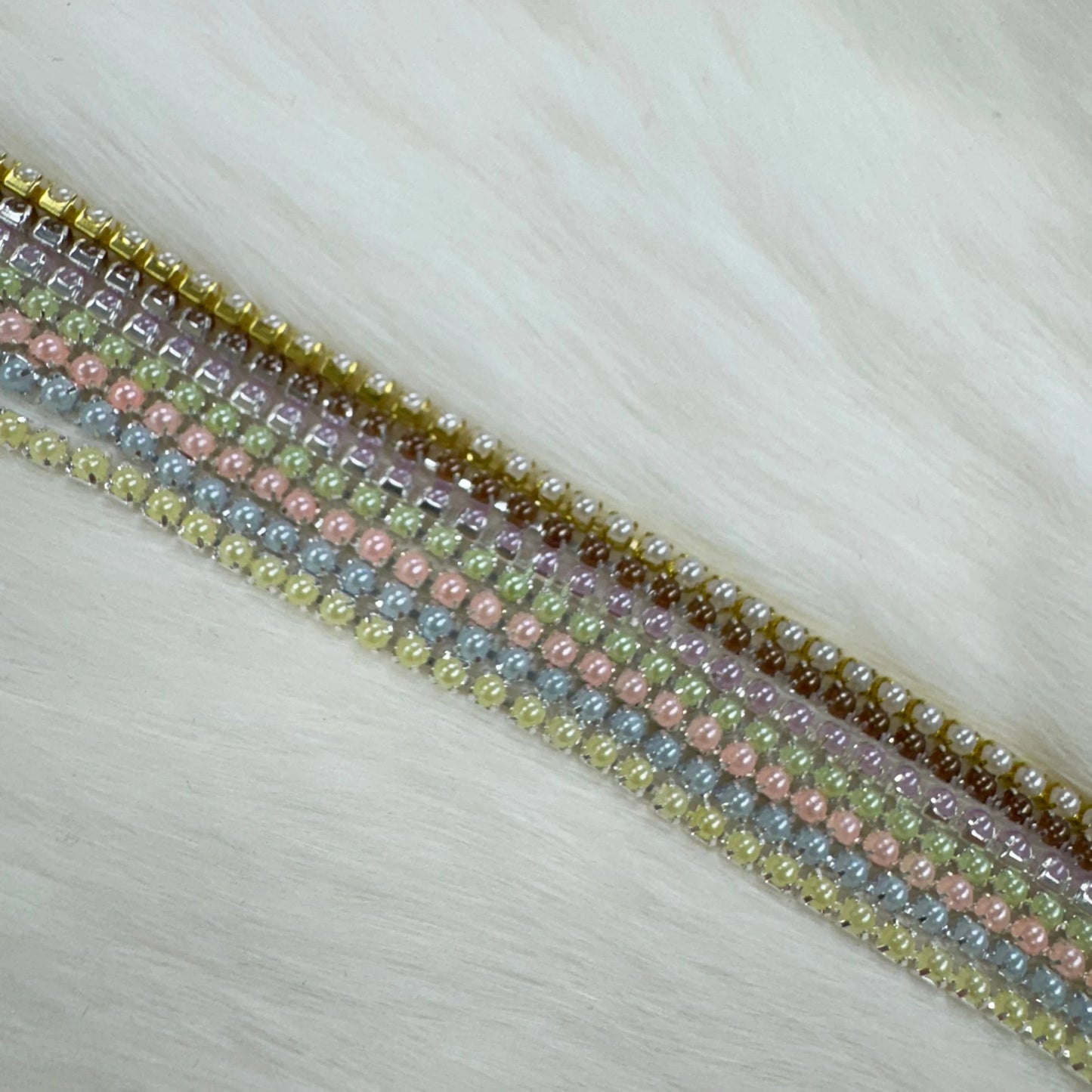 "Mama Needs New Pearls" Rhinestone Chain Set (7 colours x 1 yard) SS6 Metal Rhinestone Chain