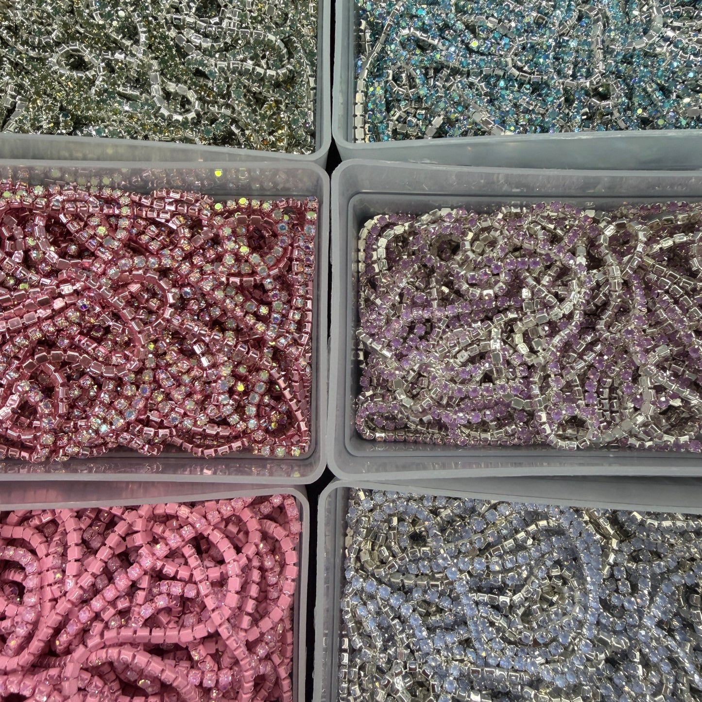 “Mother’s Day Dream” (6 x 1 yard) Pastel Rhinestone Chain Bundle, Promotions Metal Rhinestone Chain