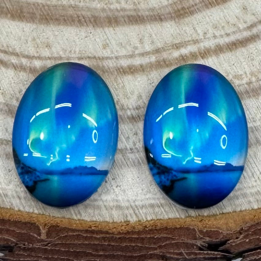 25*18mm Lakeview Aquamarine Aurora Borealis Oval Acrylic Oval, Glue On, Resin Gem Sundaylace Creations & Bling