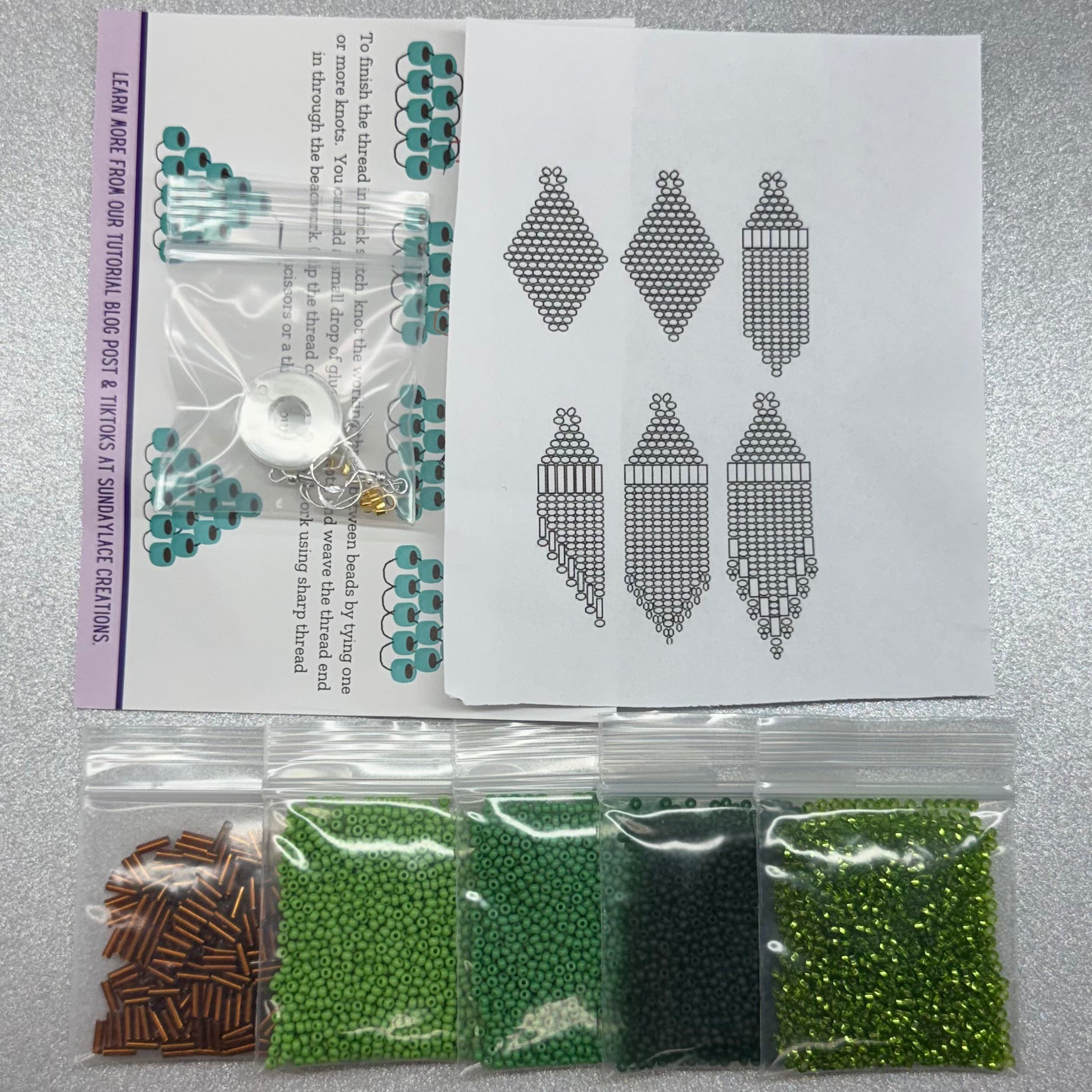 Green 💚 Themed Dangle Earring Starter Brick Stitch Bead Kit, Promotions Sundaylace Creations & Bling