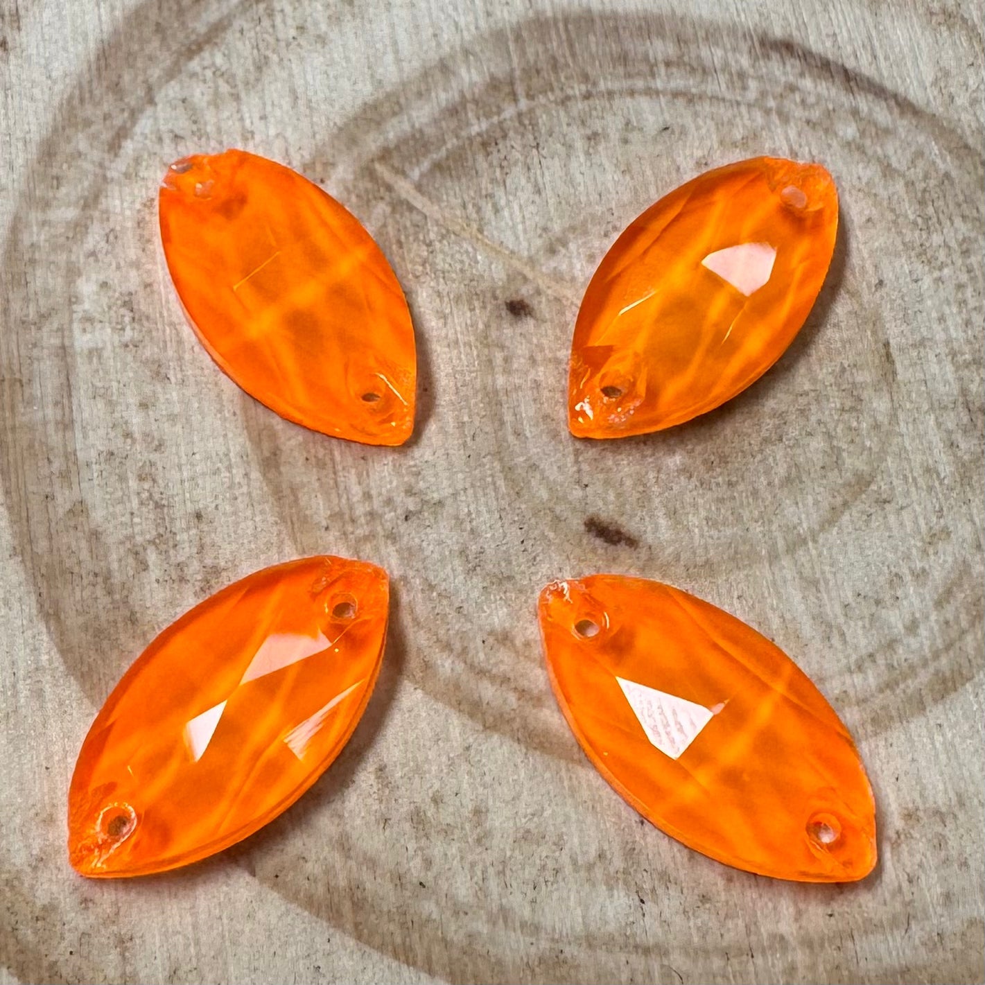 9*18mm Orange Navette, Glass Gems, (Sold in Pair) Sundaylace Creations & Bling