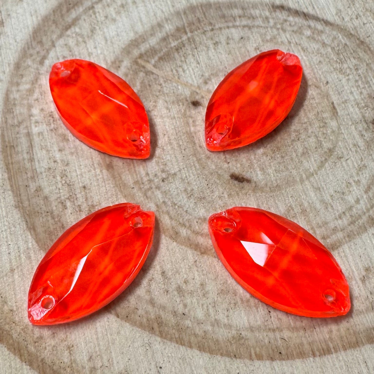9*18mm Dark Orange Navette, Glass Gems, (Sold in Pair) Sundaylace Creations & Bling