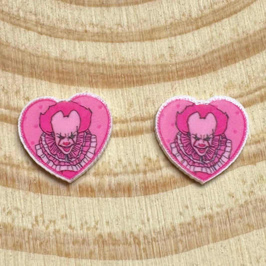 15mm It the Clown Shaped Pink HALLOWEEN Heart, Glue on, Resin Gem, (Sold in Pair) Resin Gems