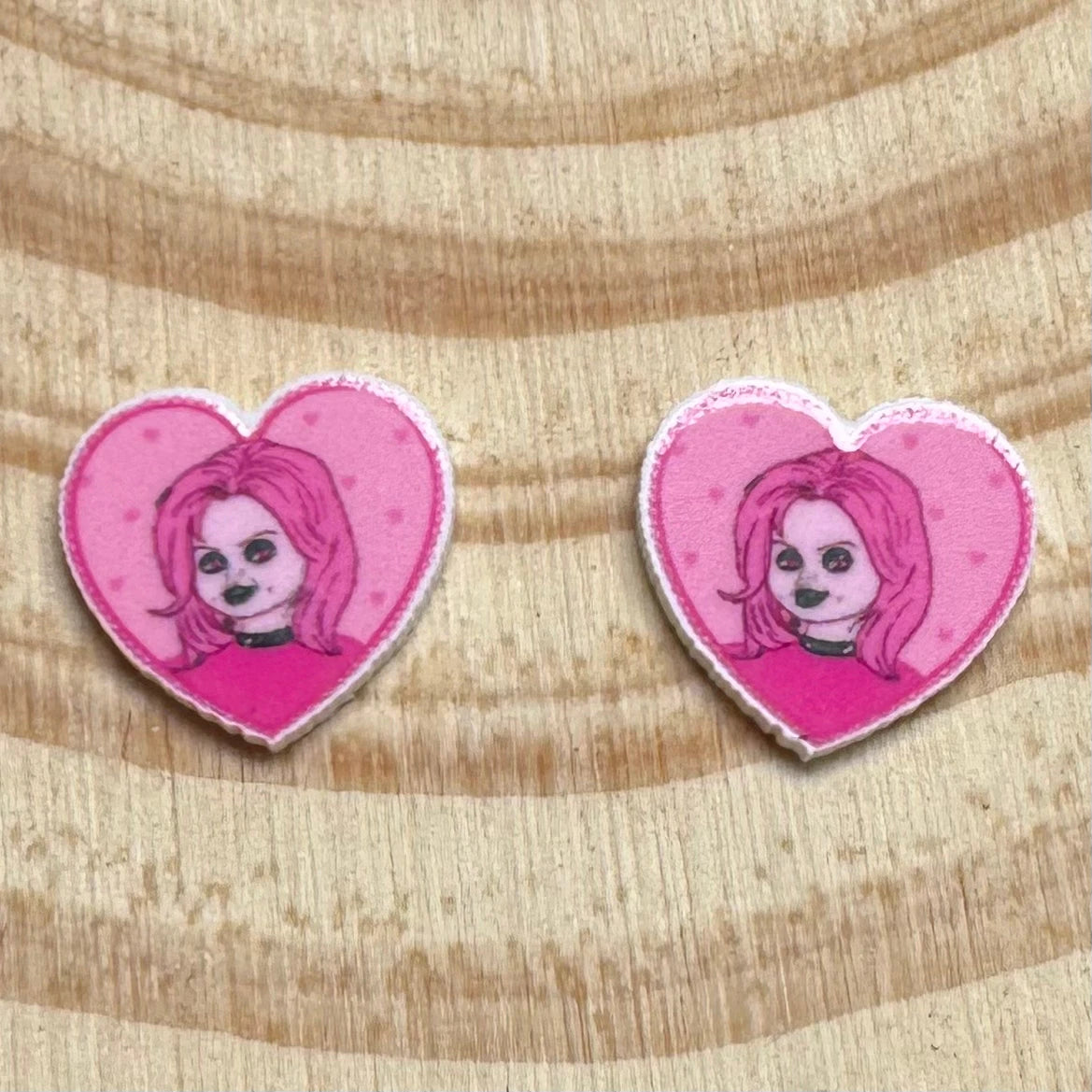 15mm Chuckies Bride Shaped Pink HALLOWEEN Heart, Glue on, Resin Gem, (Sold in Pair) Resin Gems