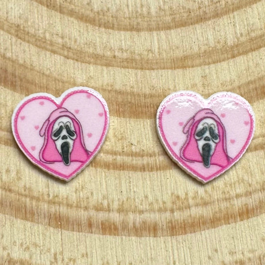 15mm Boo Ghost Shaped Pink HALLOWEEN Heart, Glue on, Resin Gem, (Sold in Pair) Resin Gems