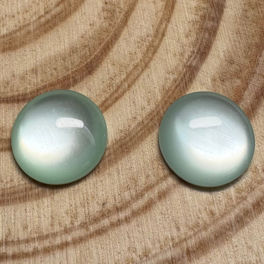 18mm Light Sage Green Pastel Easter Cat Eye Jelly Round, Glue on, Resin Gem, (Sold in Pair) Resin Gems