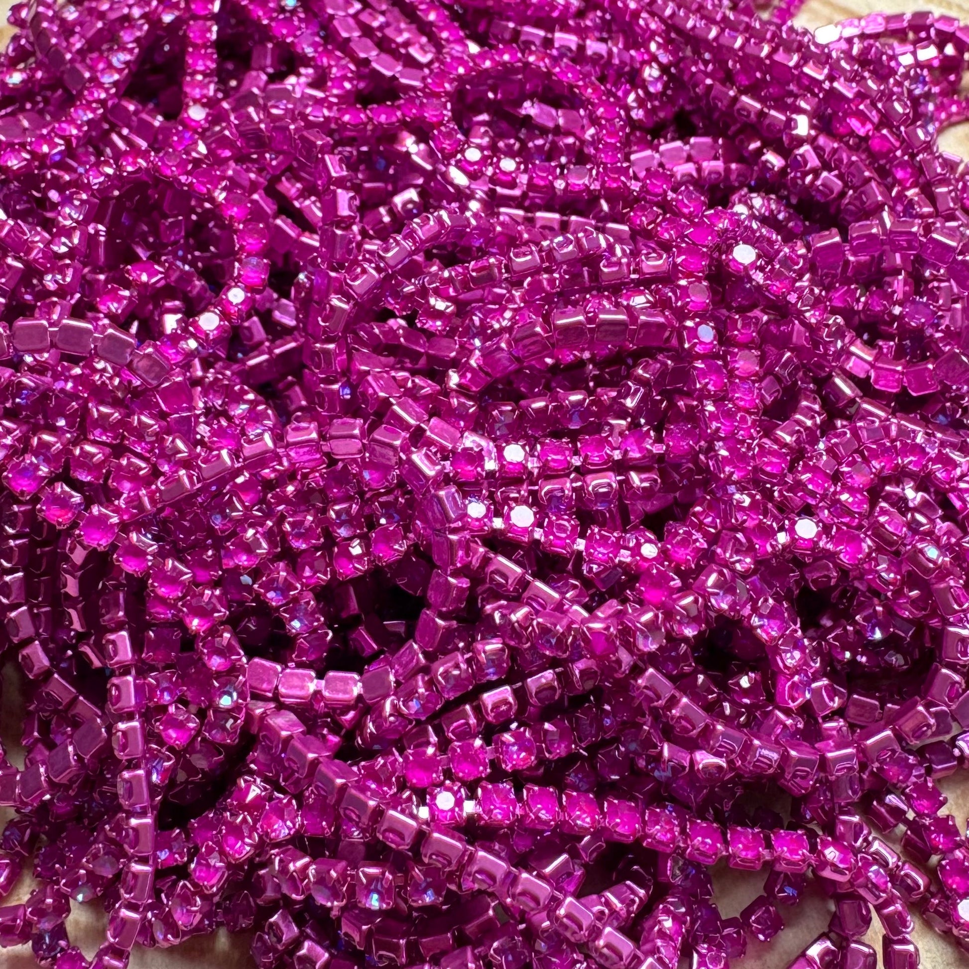 Ss6 Fuchsia Opal Ab on Fuchsia Chain (Sold In Yard) Sundaylace Creations & Bling