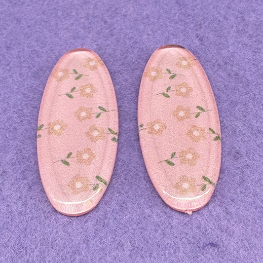 40*18mm (Colour) Long Oval With Floral Pattern, Glue On, Resin Gem (Sold in Pair) Resin Gems