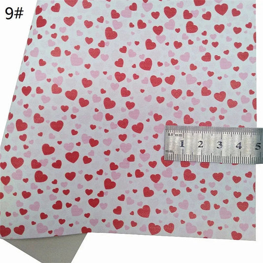 20*30cm Red and Pink Hearts on White Smooth Leatherette Sheet Leatherette