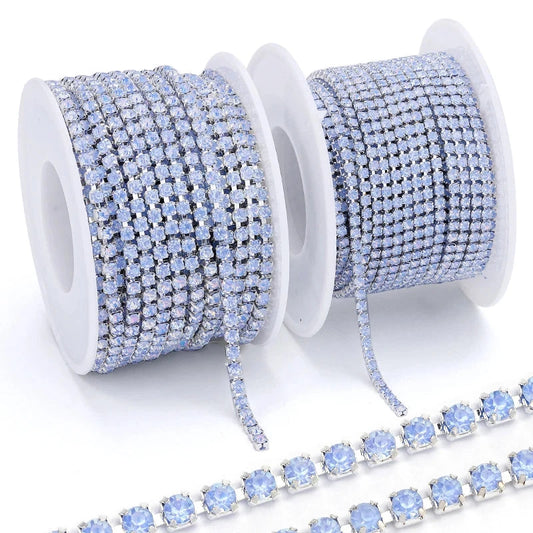 Ss6 Opal Dove Blue Stone on Silver Coloured Metal Rhinestone Chain Sundaylace Creations & Bling