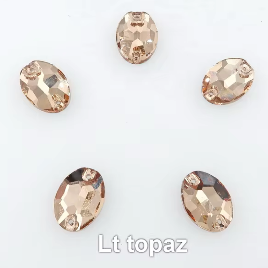 11*16mm Tan Brown Oval, Sew on, Fancy Glass Gems (Sold in Pair)