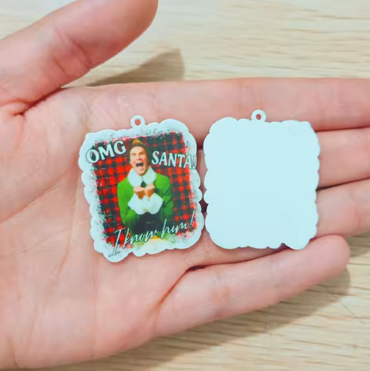 30*34mm "OMG.. Santa I Know him" Christmas Printed on Acrylic, Sew on, Resin Gems (Sold in Pair)